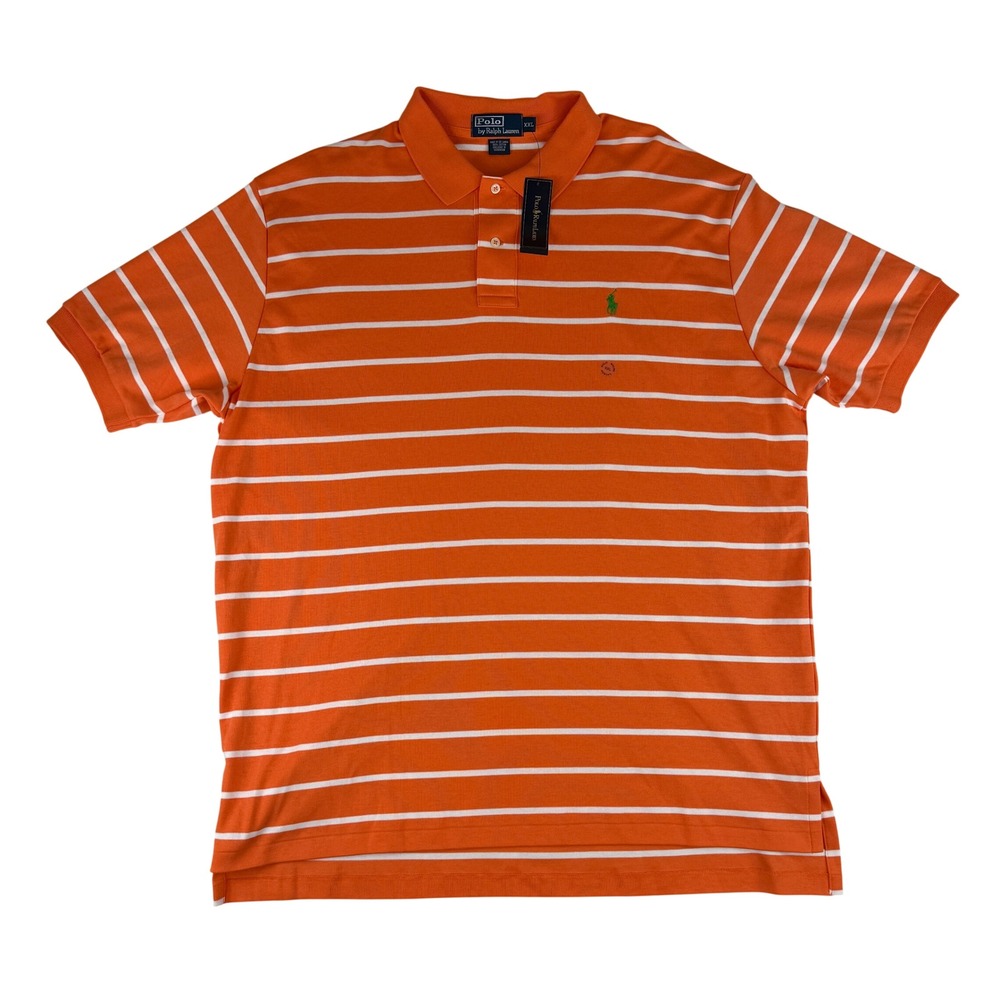 Polo Ralph Lauren Polo Shirt Mens XXL Orange Striped Short Sleeve Pony Logo